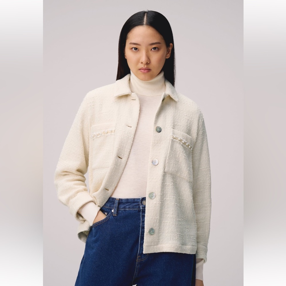 Zara Pearl Button Textured Jacket